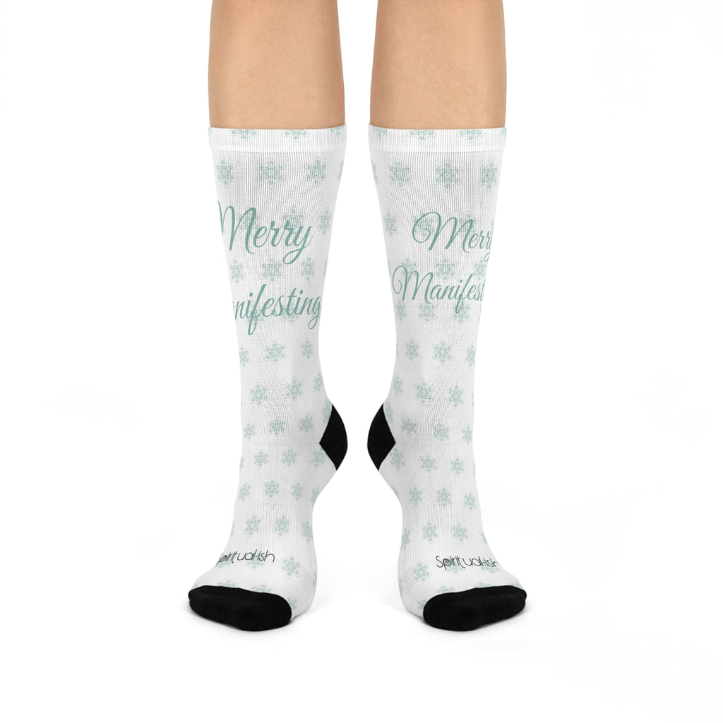 Merry Manifesting Socks | Snowflake Holiday Crew Socks
