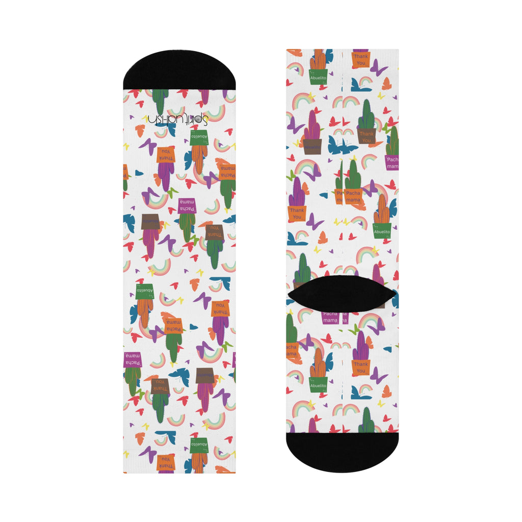 Colorful Thank You Wachuma Cushioned Crew Socks — Colorful Pattern Knee Socks for Women & Men