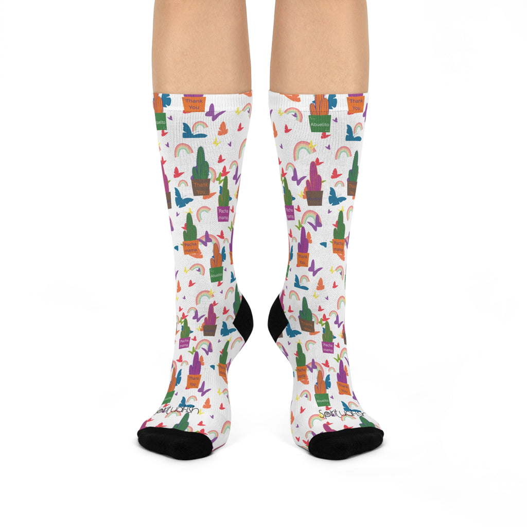 Colorful Thank You Wachuma Cushioned Crew Socks — Colorful Pattern Knee Socks for Women & Men