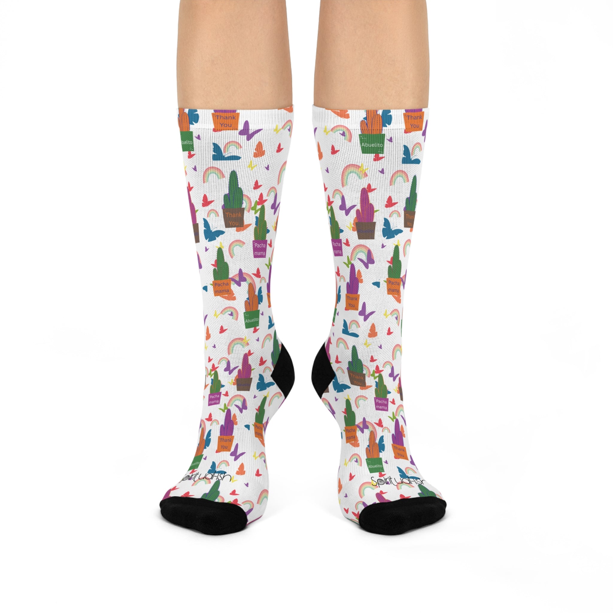 Colorful Thank You Wachuma Cushioned Crew Socks — Colorful Pattern Knee Socks for Women & Men