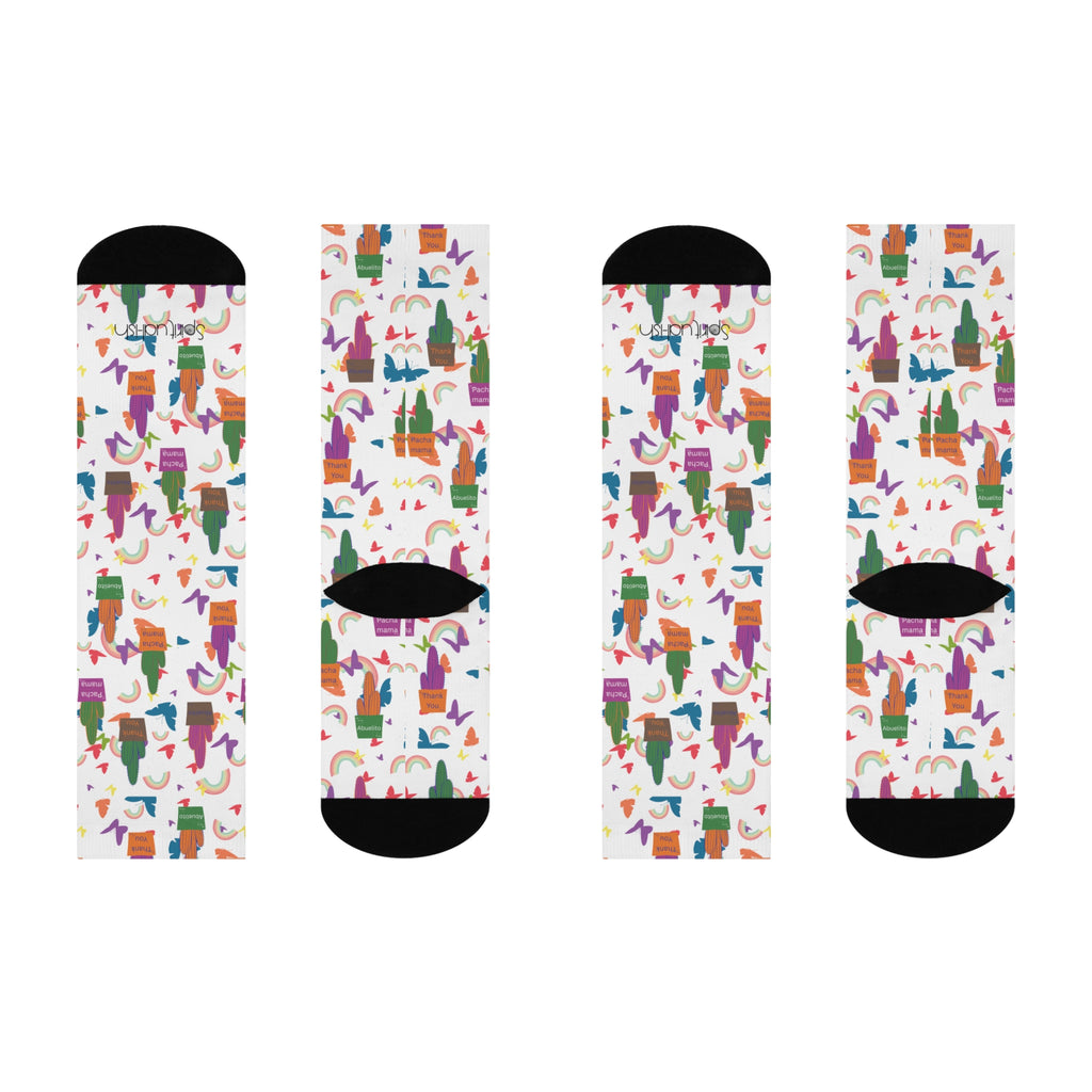 Colorful Thank You Wachuma Cushioned Crew Socks — Colorful Pattern Knee Socks for Women & Men