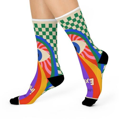 Psychedelic Eye Rainbow Streams Crew Socks | Remember to Breathe